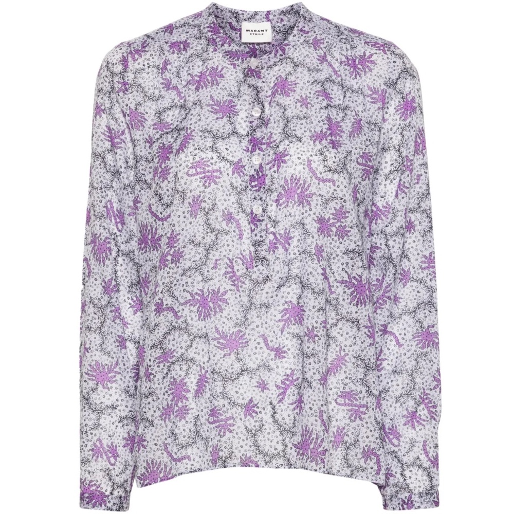 Isabel Marant Etoile size 42 floral Maria top long sleeves button cuffs cotton - Picture 2 of 12